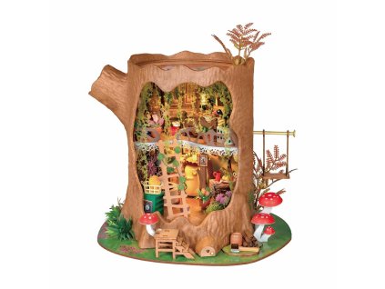 RoboTime 3D dřevěná skládačka Miniatura domečku Lesní chaloupka z pařezu