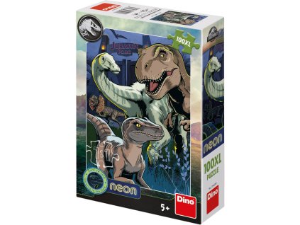DINO Puzzle XL Jurský Svět 100 dílků neon skládačka 33x47cm svítí ve tmě