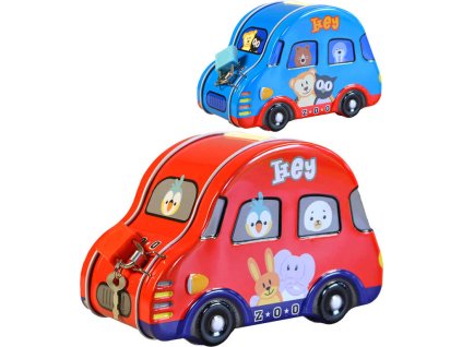 Pokladnička dětská autíčko 9,5x14x7cm set se zámkem a klíčkem různé barvy kov