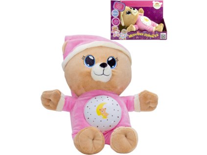 PLYŠ Baby usínáček medvídek 33cm růžový projektor na baterie Světlo Zvuk