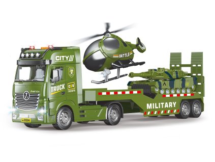 Auto tahač vojenský 55 cm a helikoptéra s efekty set