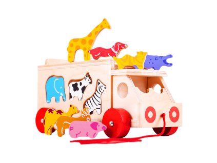 Bigjigs Toys Dřevěné auto se zvířátky