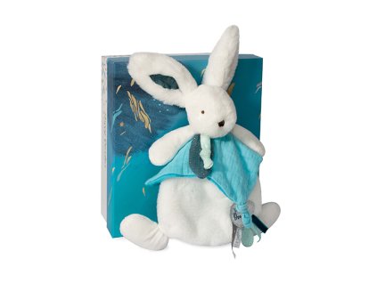 Doudou Dárková sada - Plyšový králíček s muchláčkem 25 cm modrá