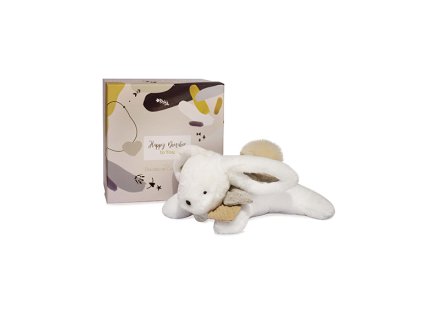 Doudou Dárková sada - Plyšový králíček s béžovou bambulkou 25 cm