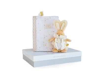 Doudou Dárková sada - bílý plyšový králíček a pouzdro na plenky