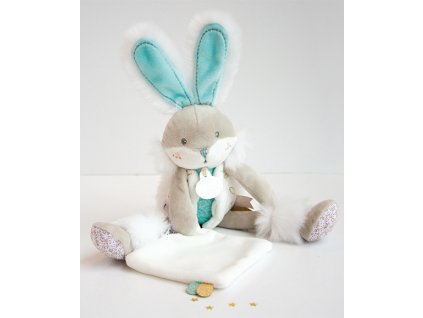 Doudou Dárková sada - plyšový zajíček s dečkou 31 cm tyrkysový