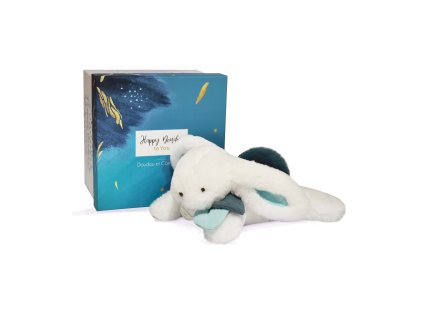 Doudou Dárková sada -  Plyšový králíček s tmavě modrou bambulkou 25 cm