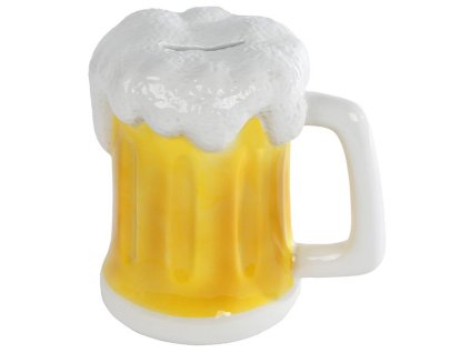 Pokladnička porcelánová pivní půllitr kasička pivo keramika