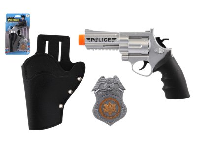 Policejní pistole klapací 20 cm v pouzdru  s odznakem plast na kartě