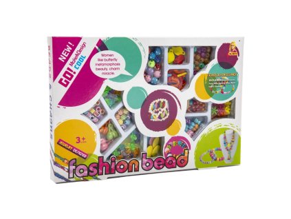 Korálky plastové barevné se šňůrkou v krabici 26x17x2cm