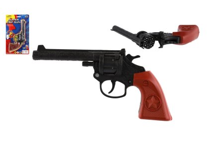 Revolver/pistole na kapsle 8 ran plast 20cm na kartě 15x25x3cm