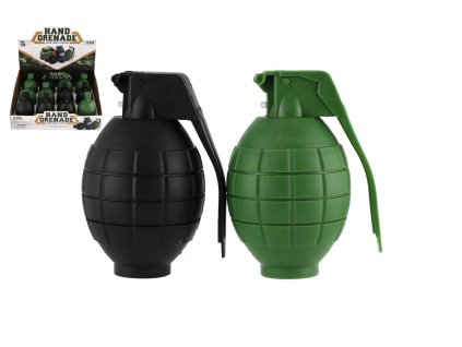 Granát ruční plast 10cm na baterie se zvukem se světlem 2 barvy 12ks v boxu