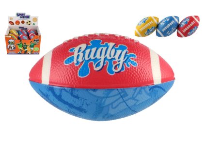 Míček rugby ovál pěna 14cm 3 barvy 12ks v boxu
