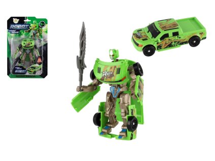 Transformer auto/robot plast 14cm zelený na kartě 17x26x6cm