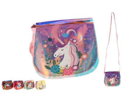 Kabelka/Taška duhová jednorožec plast 4 barvy v sáčku 17x15x3cm