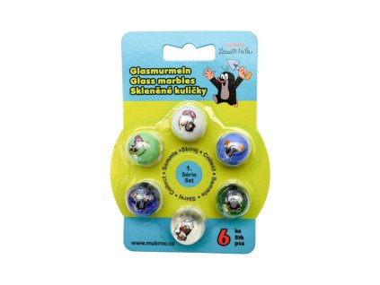 Kuličky 6ks skleněné cvrnkací Krtek na kartě 12x16,5cm