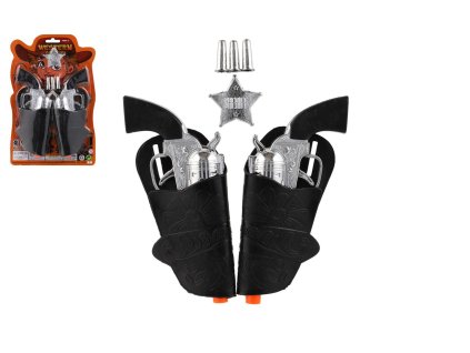 Pistole/kolt klapací s pouzdrem 2ks kovbojská sada plast s doplňky na kartě 19x29cm