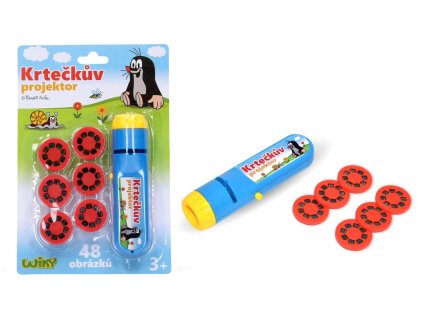 Projektor Krtek plast na baterie se světlem 48 snímků na kartě 15x23x4cm