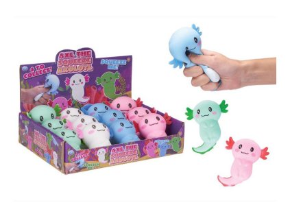 Axolotl mačkací antistresový silikon 10cm 4 barvy v sáčku 12ks v boxu