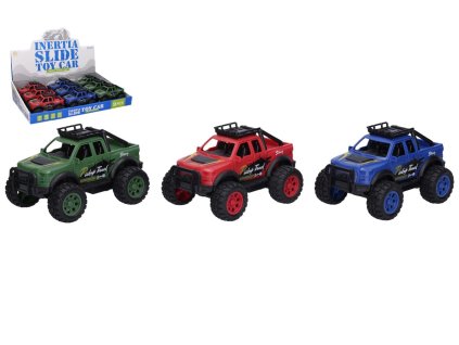 Auto terénní pick up plast 13cm na setrvačník 3 barvy 9ks v boxu