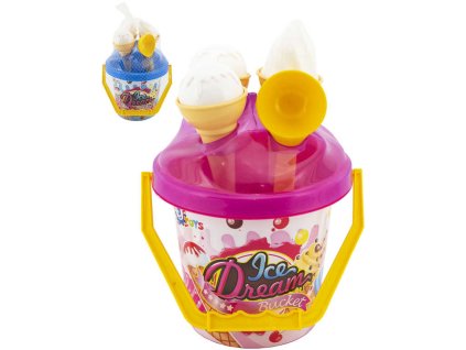 Pískový set kyblík s formičkami zmrzlina 9ks 2 barvy v síťce