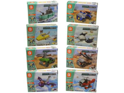Stavebnice vojenská vozidla 41-66ks kostky různé druhy 8v1 v krabici