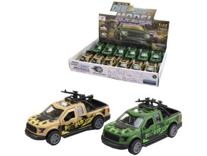 Auto kovový model 13cm pick-up vojenský 1:32 zpětný chod 2 barvy