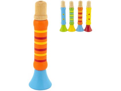 DŘEVO Píšťalka barevná trumpetka 12cm 4 barvy *DŘEVĚNÉ HRAČKY*
