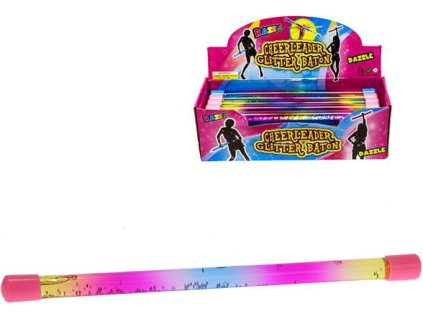 Hůlka flitrová duhová pro mažoretky 31cm s flitry v tekutině