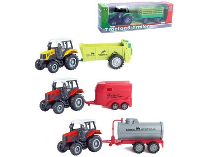 Traktor zemědělský kovový 23cm set s přívěsem zpětný chod 4 druhy