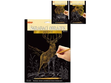 Obrázek vyškrabovací Zvířáta zlatý kreativní set se škrabacím perem 3 druhy