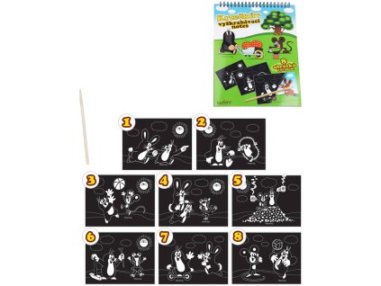 Notes vyškrabovací obrázky Krtek (Krteček) 8 listů set se škrabacím perem