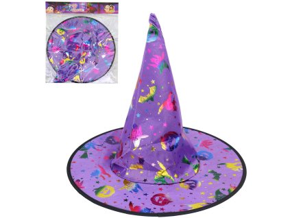 KARNEVAL Klobouk čarodějnický fialový duhový *KARNEVALOVÝ DOPLNĚK*