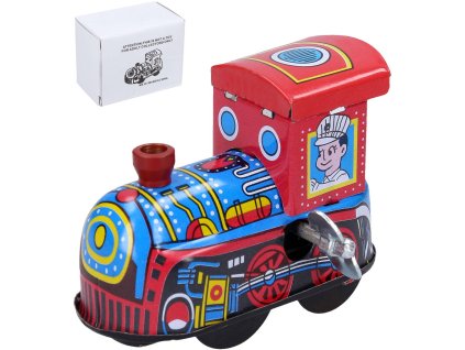 Mašinka 6cm natahovací retro kovová lokomotiva vláček na klíček