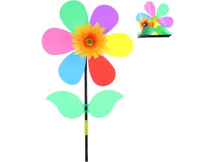 Větrník barevný květina 23x52cm plastová tyčka v sáčku