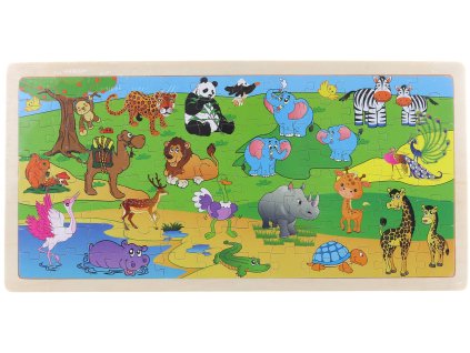 DŘEVO Puzzle safari zvířátka vkládací na desce 96 dílků