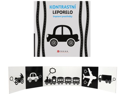 Knížka baby kontrastní leporelo dopravní prostředky pro miminko
