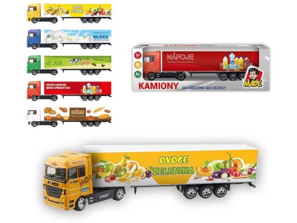 Auto kamion 20cm s potiskem potraviny volný chod 5 druhů plast