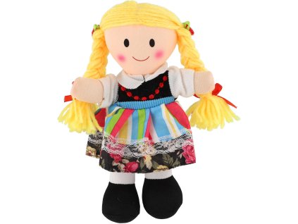 Panenka baby soft textilní hadrová v kroji 20cm látková s copánky