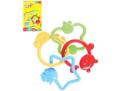 Chrastítko baby spojené tvary zvířátka 4ks pro miminko plast