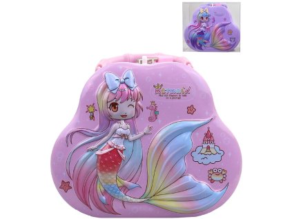 Pokladnička kabelka 3D mořská panna dětská plechová kasička 2 barvy