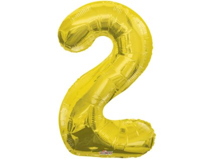 Party balonek nafukovací 86cm Číslice 2 zlatý velký foliový vzduch i helium