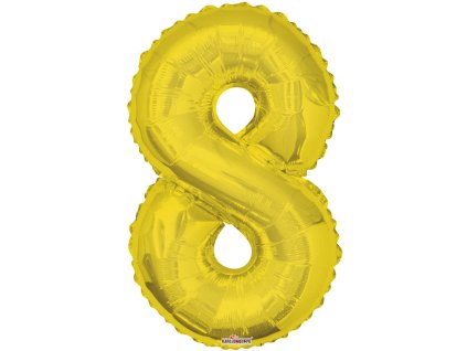Party balonek nafukovací 86cm Číslice 8 zlatý velký foliový vzduch i helium