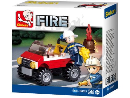 SLUBAN Fire Auto hasičské jeep 58 dílků + 1 figurka STAVEBNICE