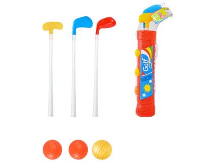 Golfový dětský barevný set pouzdro se 3 holemi a 3 míčky plast