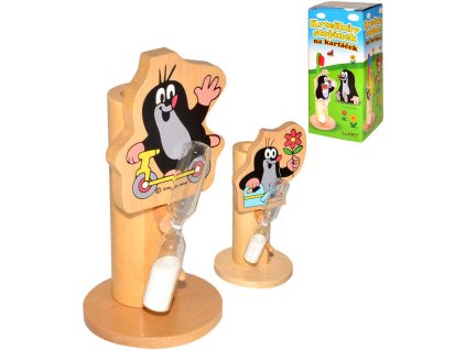 KRTEK (Krteček) Stojánek na kartáček s přesýpacími hodinami 4 druhy DŘEVO