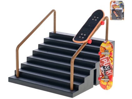 Skateboard prstový fingerboard herní set s rampou schodiště kov