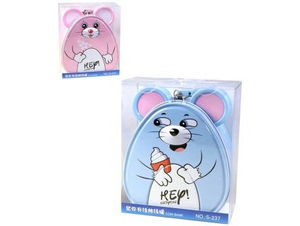 Pokladnička myška kovová 14cm dětská kasička na zámek 2 druhy