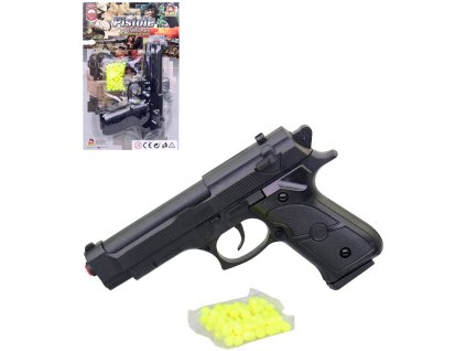 Pistole pružinová dětská kuličkovka 18cm set s náboji 100ks plast na kartě