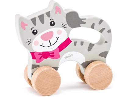 WOODY DŘEVO Kočka na kolečkách s držadlem baby *DŘEVĚNÉ HRAČKY*
